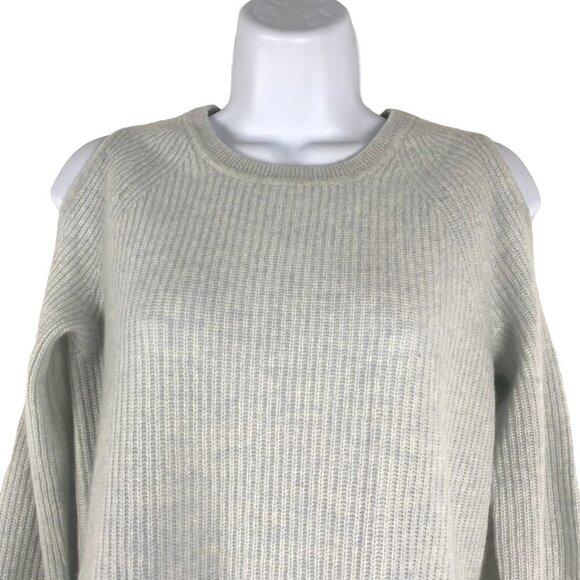 Saks Fifth Avenue Cashmere Sweater Small Cold Shoulder Ribbed Blue FS-1187 - Picture 4 of 10